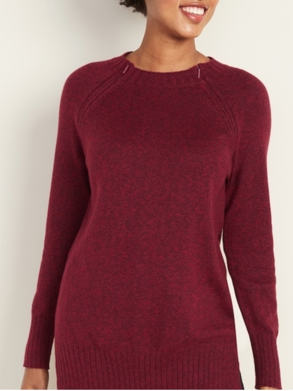 Old Navy Maternity Women's L Burgundy Zipper Nursing Crewneck Knit Sweater Tunic